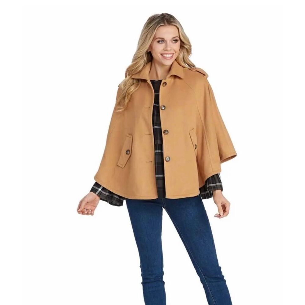 Mudpie Women's One Size Webster Cape Sweater Camel Tan Relaxed Fit Academia New